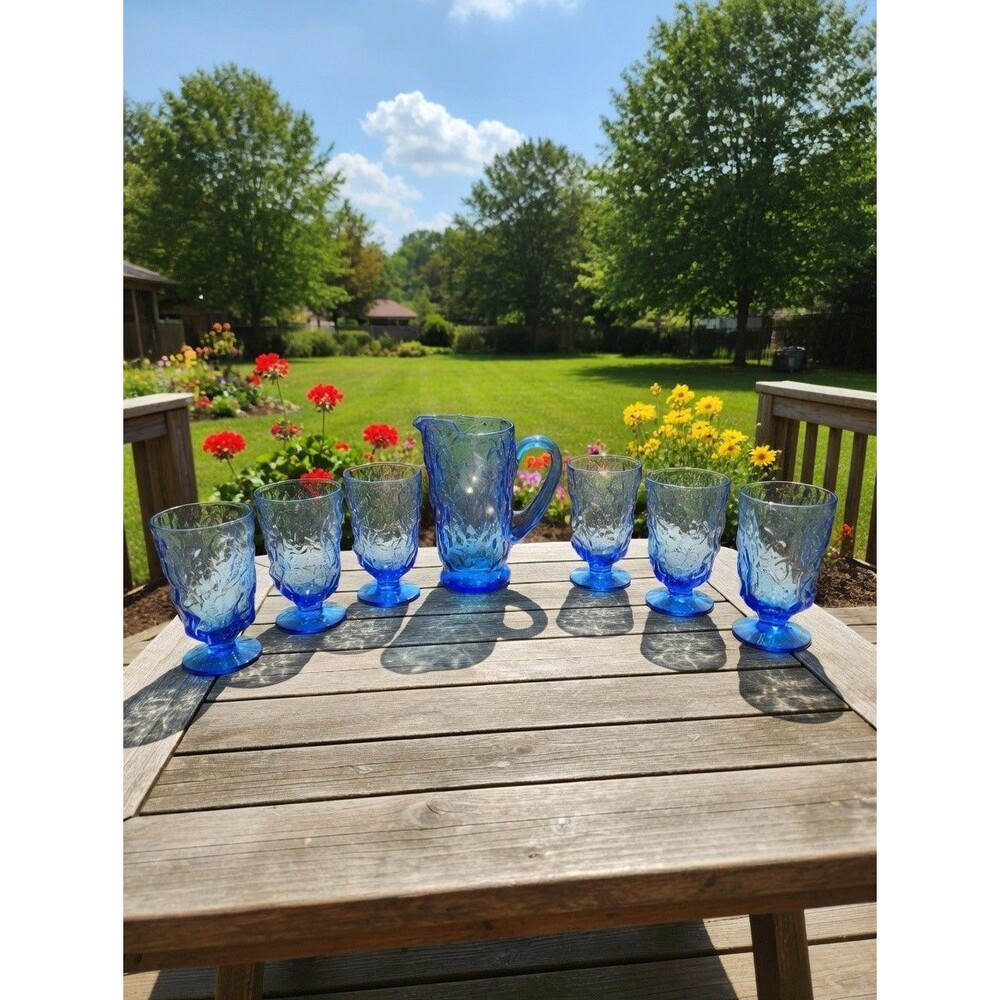 Vintage Seneca Driftwood Delphine Blue 7-Piece Juice Set - 7.5" Pitcher & 6...